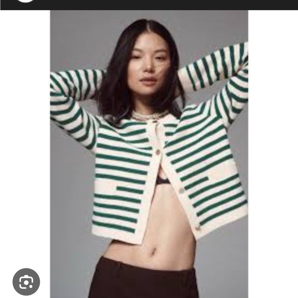 Anthropologie NVLT Green and White Striped Women's Cardigan